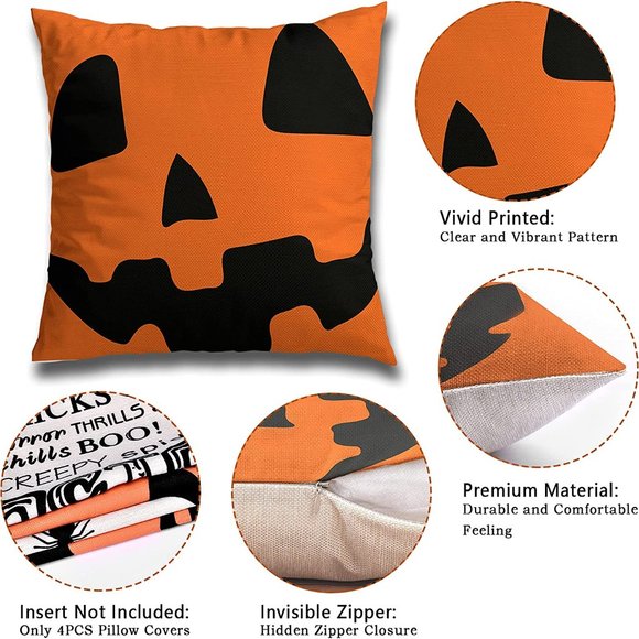 New 4pcs Pack 18"x18" Halloween Decorative Throw Pillow Cases - Picture 5 of 9